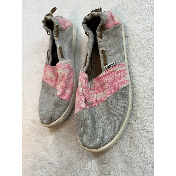 TOMS Chambray Bimini Shoes 6Y/Womens 7 Pink/Grey Slip On Casual Geo Textile - Picture 3 of 7